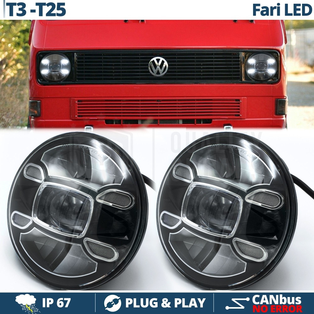 2 Faros Delanteros LED 7" para VW TRANSPORTER T3 T25 (79-85) 6500K | Luces de Cruce + Carretera + Posición 2 Faros Delanteros LED 7" para VW TRANSPORTER T3 T25 (79-85) 6500K | Luces de Cruce + Carretera + Posición