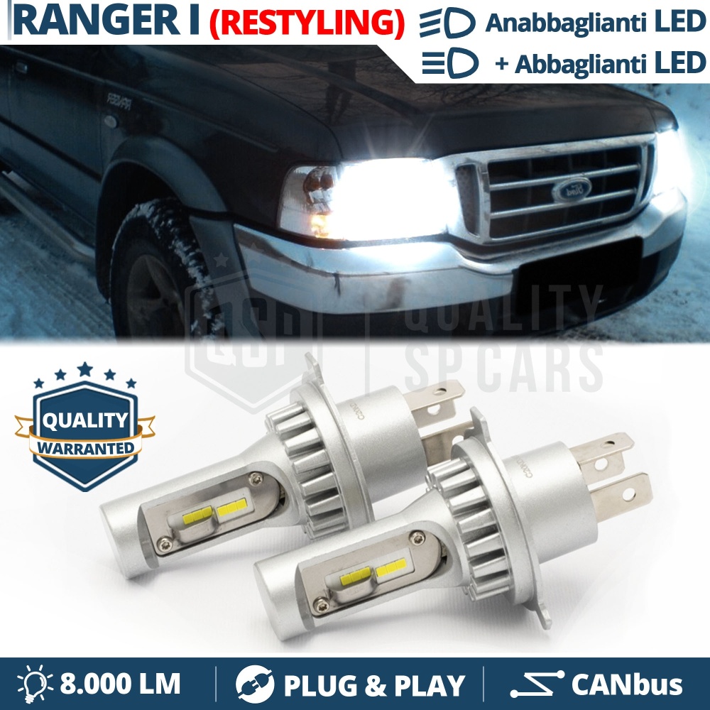 Kit Led H4 para FORD RANGER 1 Facelift Luces de Cruce + Carretera 6500k 8000LM | Plug & Play CANbus Kit Led H4 para FORD RANGER 1 Facelift Luces de Cruce + Carretera 6500k 8000LM | Plug & Play CANbus