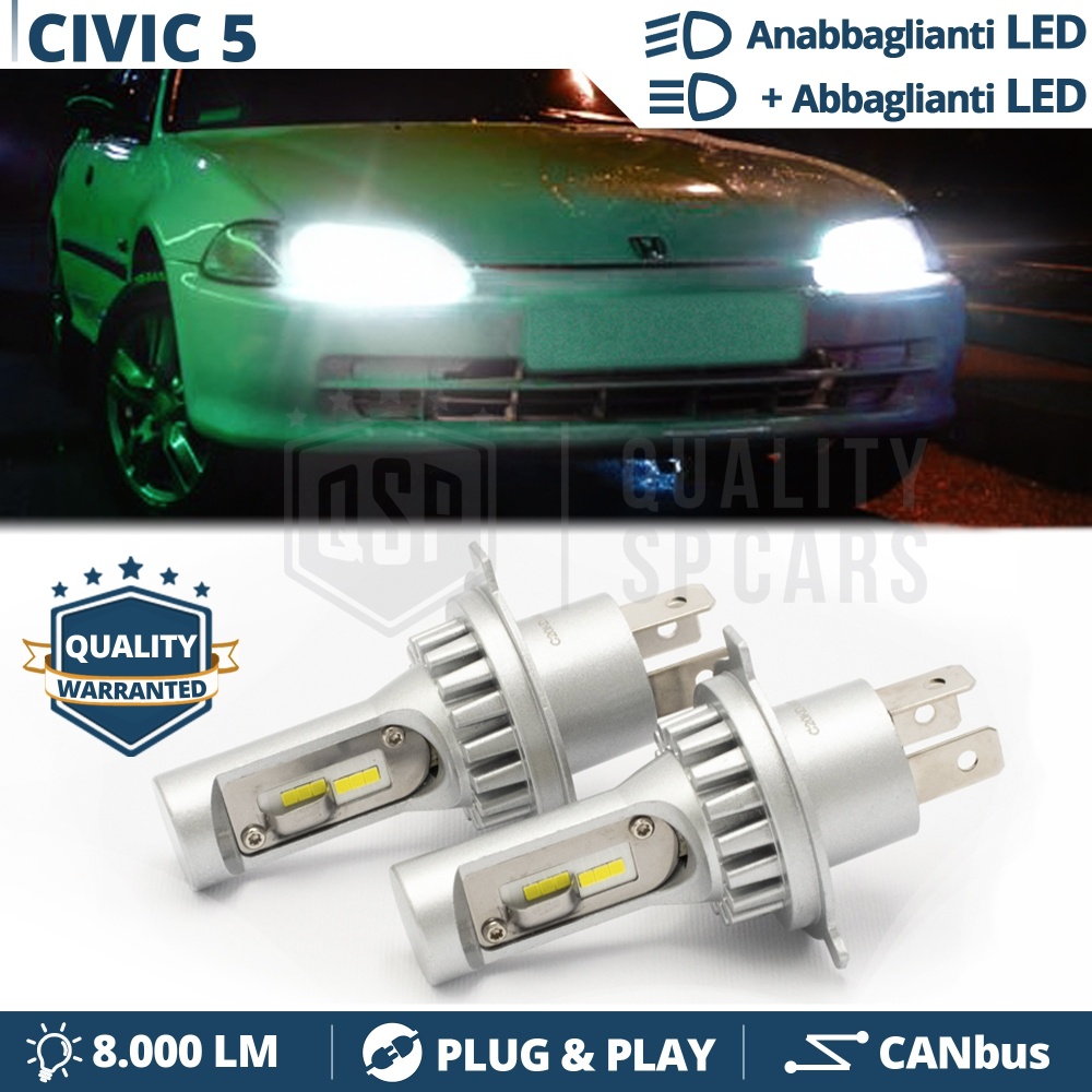 Kit Led H4 para HONDA CIVIC 5 Luces de Cruce + Carretera 6500k 8000LM | Plug & Play CANbus Kit Led H4 para HONDA CIVIC 5 Luces de Cruce + Carretera 6500k 8000LM | Plug & Play CANbus