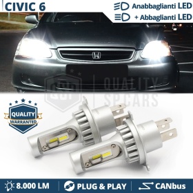 Kit Led H4 para HONDA CIVIC 6 Luces de Cruce + Carretera 6500k 8000LM | Plug & Play CANbus