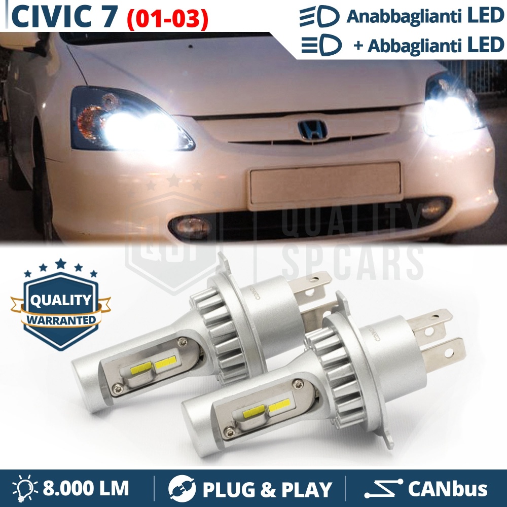 Kit Led H4 para HONDA CIVIC 7 (01-03) Luces de Cruce + Carretera 6500k | Plug & Play CANbus Kit Led H4 para HONDA CIVIC 7 (01-03) Luces de Cruce + Carretera 6500k | Plug & Play CANbus