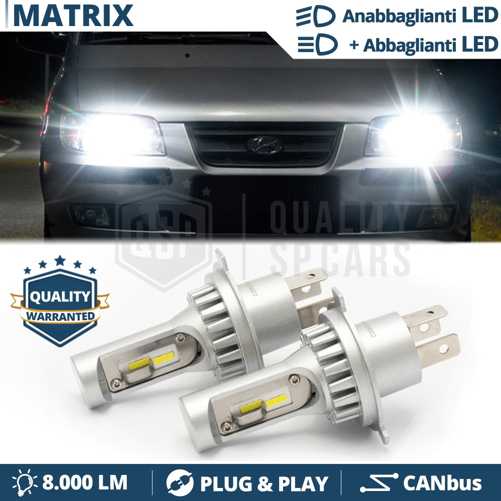 Kit Led H4 para HYUNDAI MATRIX Luces de Cruce + Carretera 6500k 8000LM | Plug & Play CANbus Kit Led H4 para HYUNDAI MATRIX Luces de Cruce + Carretera 6500k 8000LM | Plug & Play CANbus