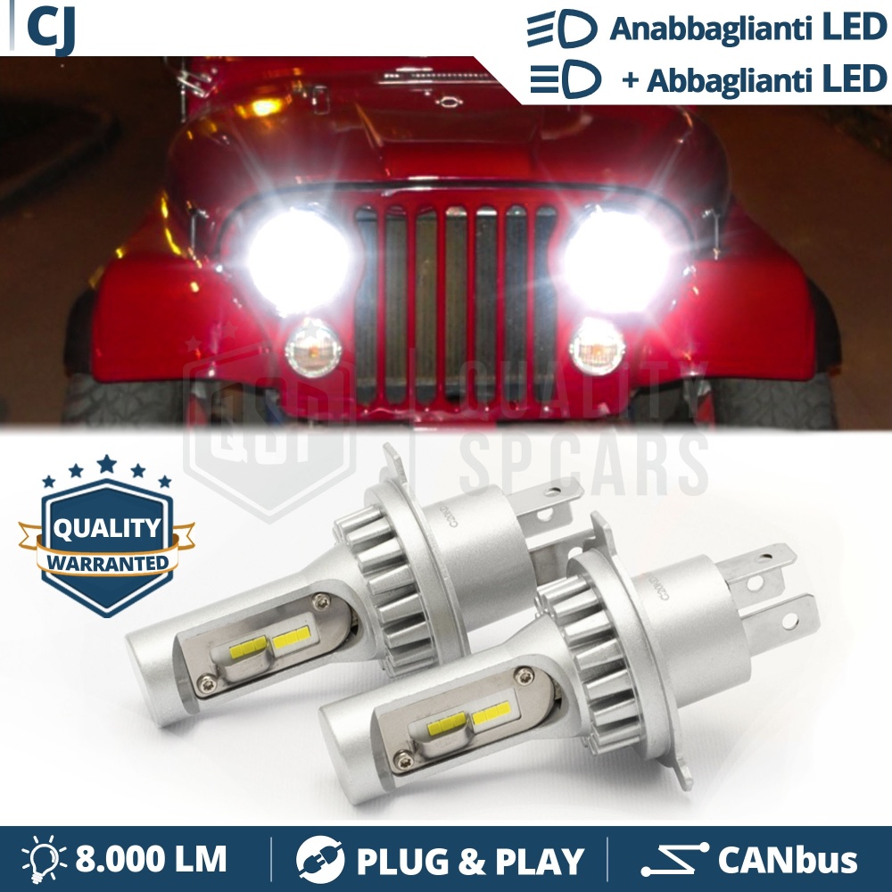 Kit Luci LED H4 Per JEEP WILLYS CJ Anabbaglianti + Abbaglianti 6500K 8000LM | Plug & Play CANbus Kit Luci LED H4 Per JEEP WILLYS CJ Anabbaglianti + Abbaglianti 6500K 8000LM | Plug & Play CANbus