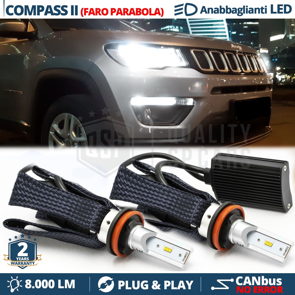 Kit Full LED H11 per JEEP COMPASS 2 Luci Anabbaglianti CANbus | 6500K Bianco Puro 8000LM