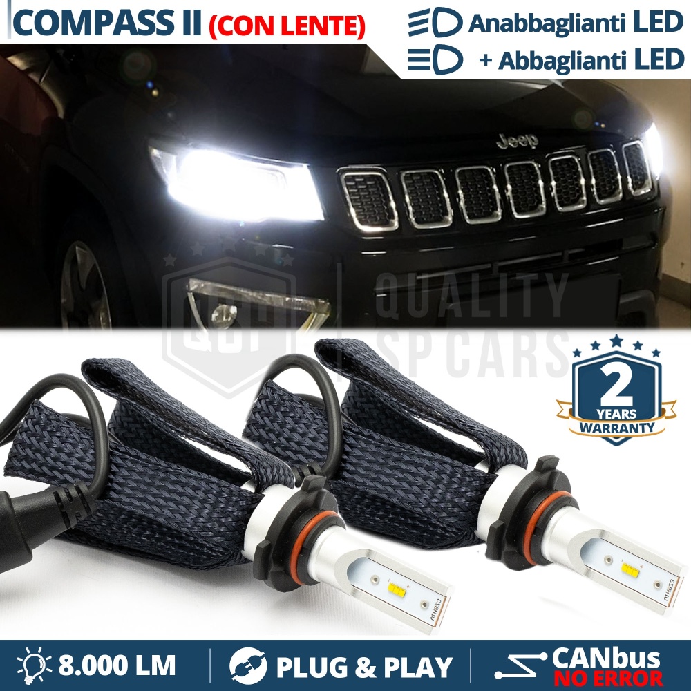 Kit LED HB3 para JEEP COMPASS 2 Luces de Cruce + Carretera | 6500K 8000LM CANbus
