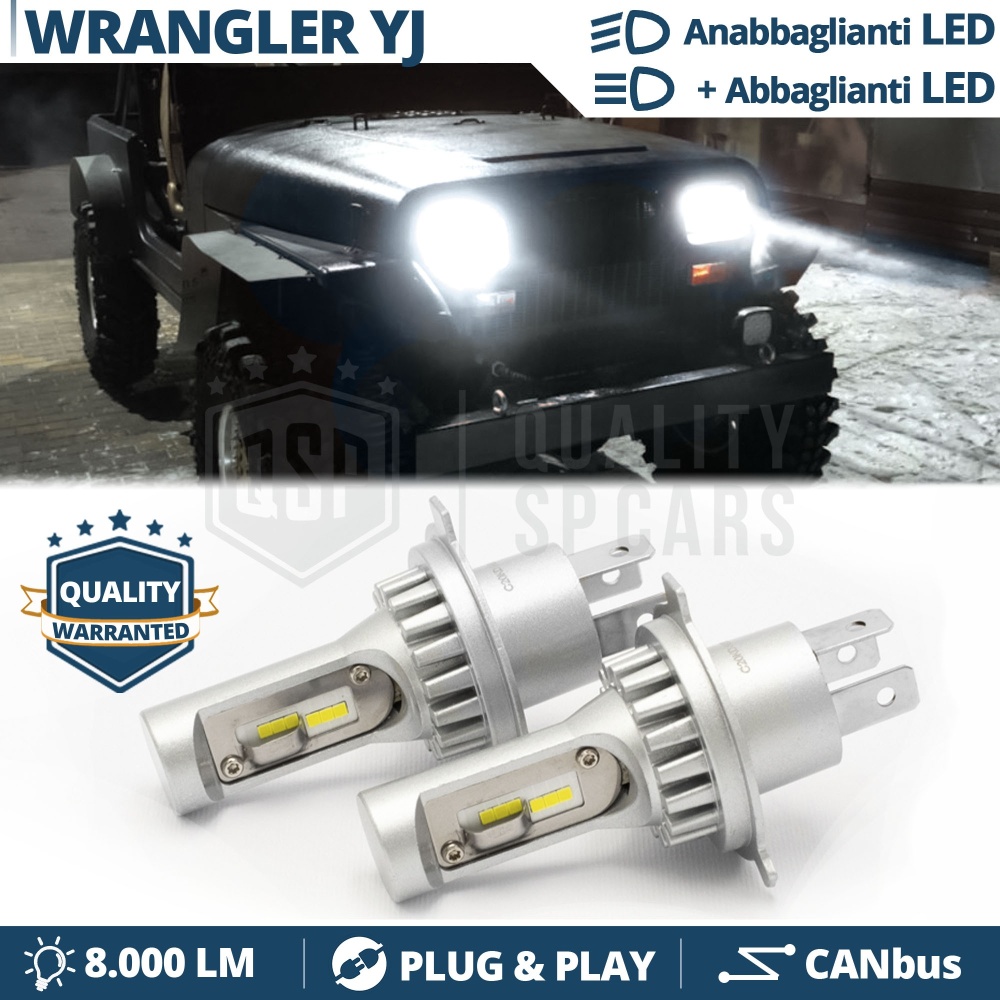 Kit Led H4 para JEEP WRANGLER YJ Luces de Cruce + Carretera 6500k 8000LM | Plug & Play CANbus Kit Led H4 para JEEP WRANGLER YJ Luces de Cruce + Carretera 6500k 8000LM | Plug & Play CANbus