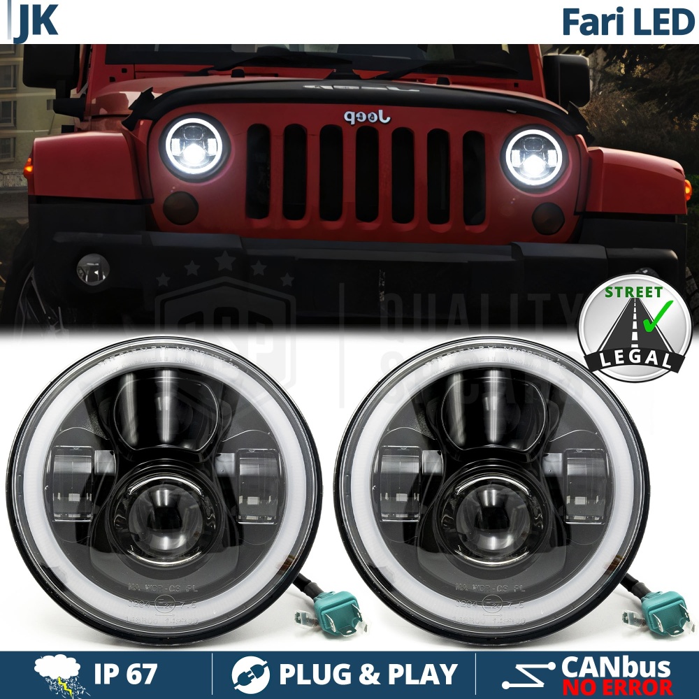 FAROS LED Angel Eyes para JEEP WRANGLER JK, Luz Blanca 6500K | APROBADO FAROS LED Angel Eyes para JEEP WRANGLER JK, Luz Blanca 6500K | APROBADO