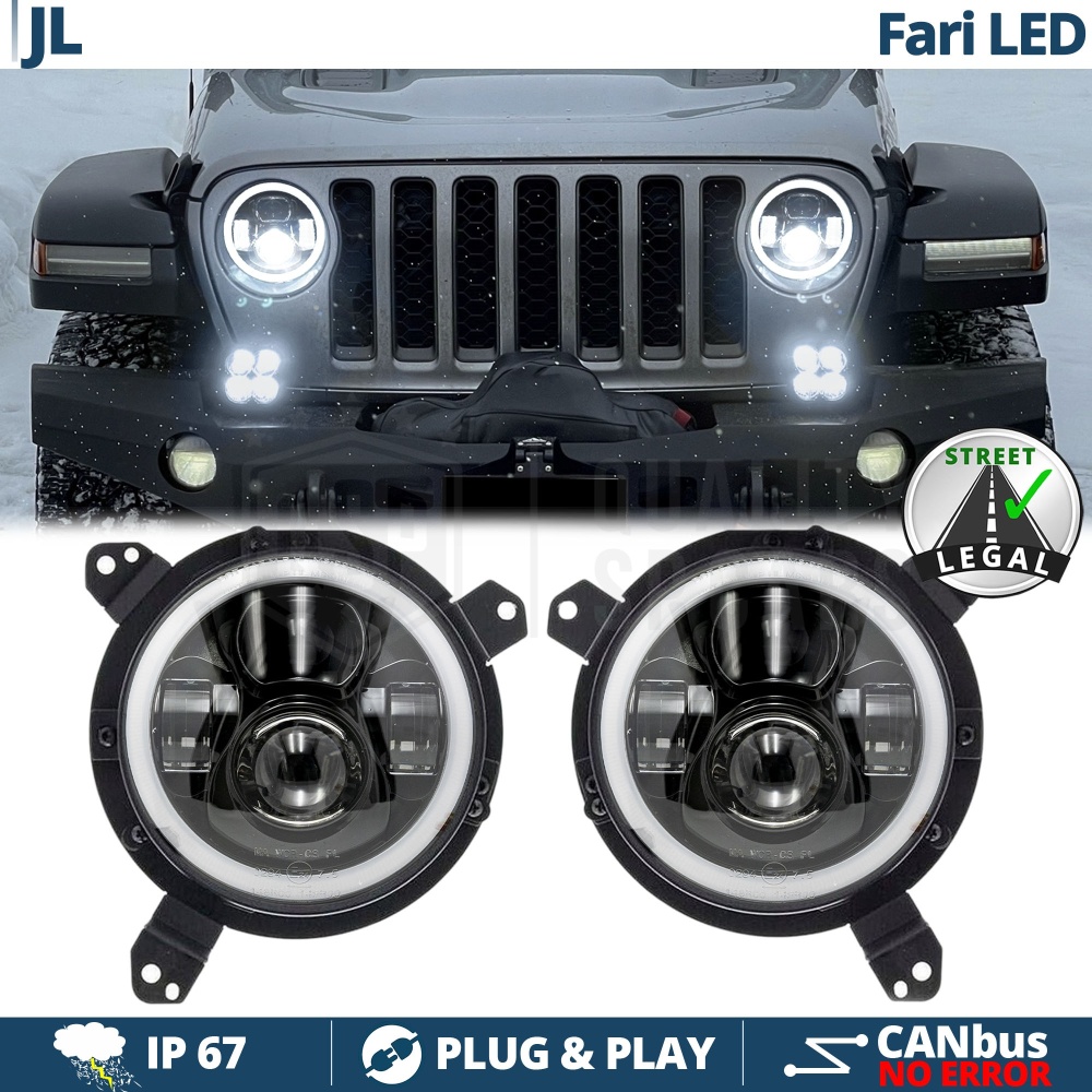 FAROS LED Angel Eyes + SOPORTES para JEEP WRANGLER JL, Luz Blanca 6500K | APROBADO