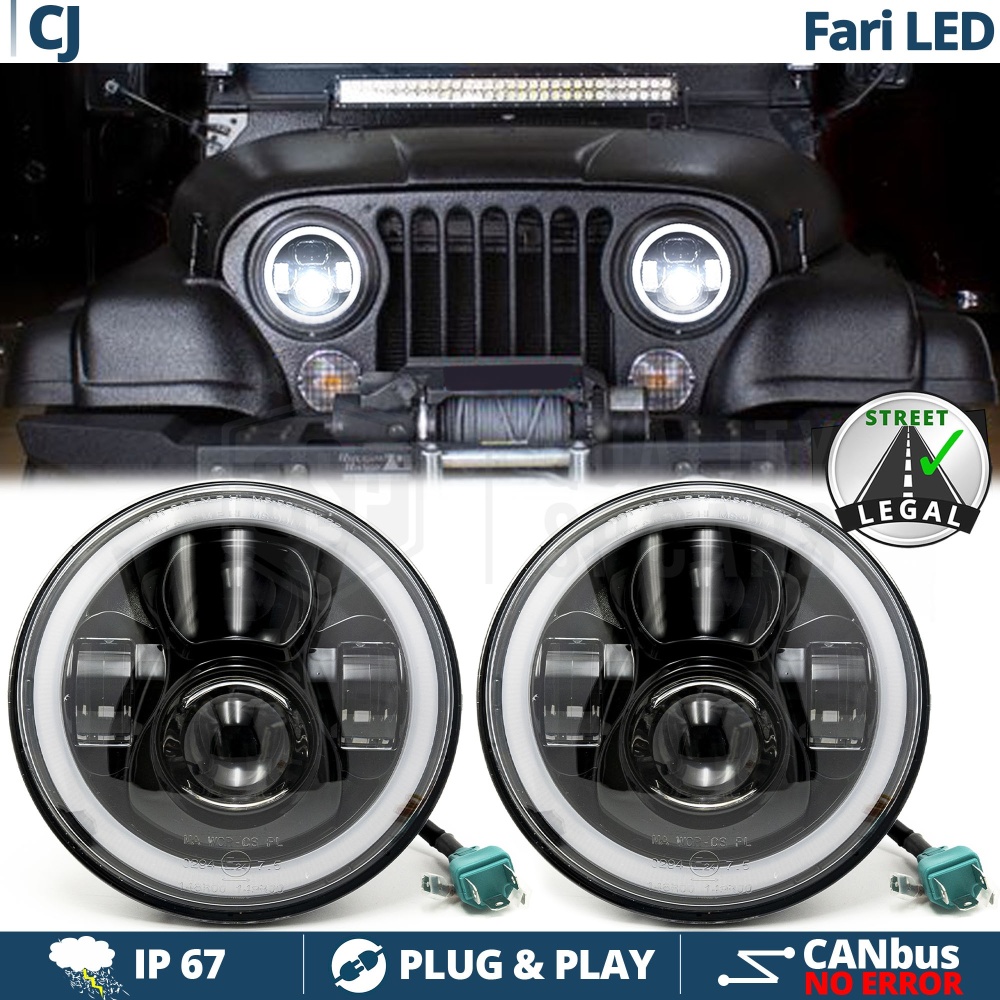 FAROS LED Angel Eyes para JEEP CJ, Luz Blanca 6500K | APROBADO FAROS LED Angel Eyes para JEEP CJ, Luz Blanca 6500K | APROBADO