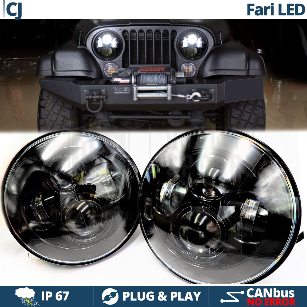 2 Faros Delanteros LED 7" para JEEP CJ 6500K | Luces de Cruce + Carretera + Posición 2 Faros Delanteros LED 7" para JEEP CJ 6500K | Luces de Cruce + Carretera + Posición