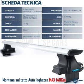Barras de Techo en Aluminio Extruido Originales Trophy con Cerradura Antirrobo | 132 cm