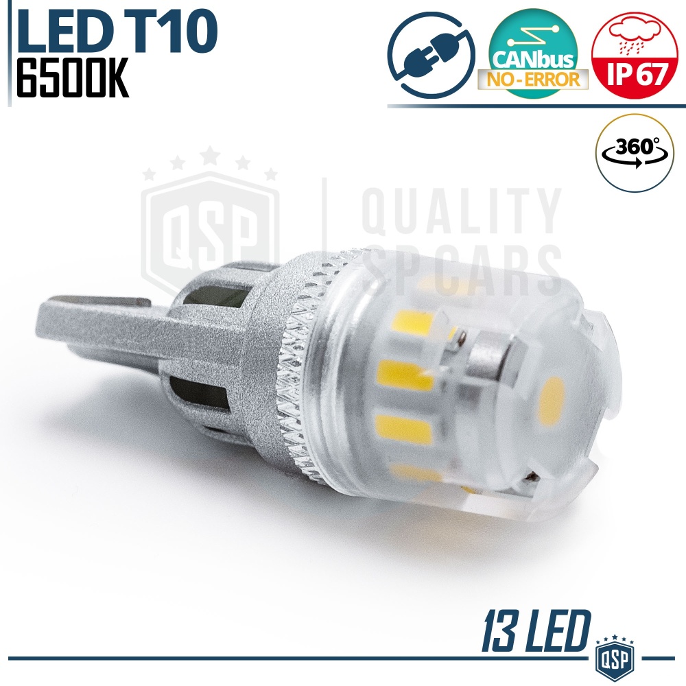 1x Bombilla LED T10 W5W CANbus | Luz Potente Blanco Frío 6500K | 13 LED 250LM
