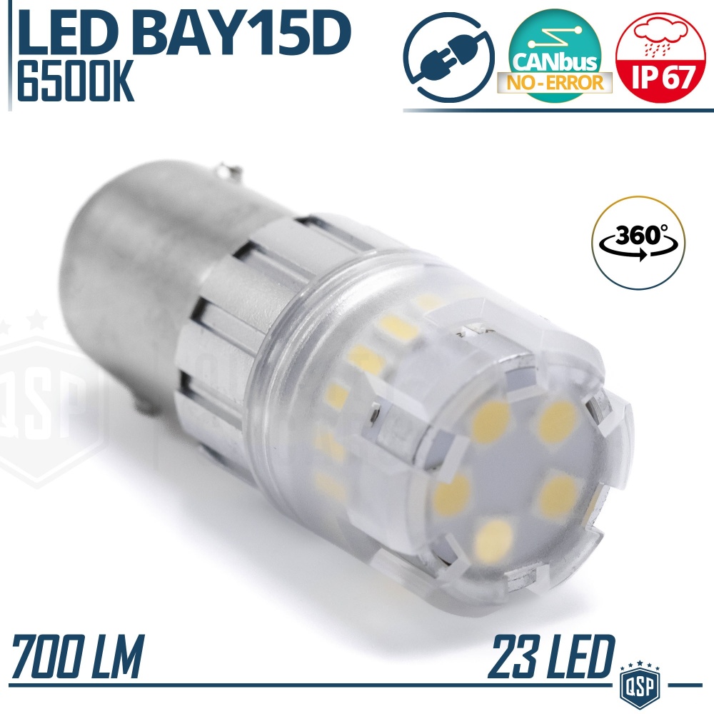 1x Bombilla LED P21/5W - BAY15D CANnbus | Luz Potente Blanco Frío 6500K | 700 LUMEN