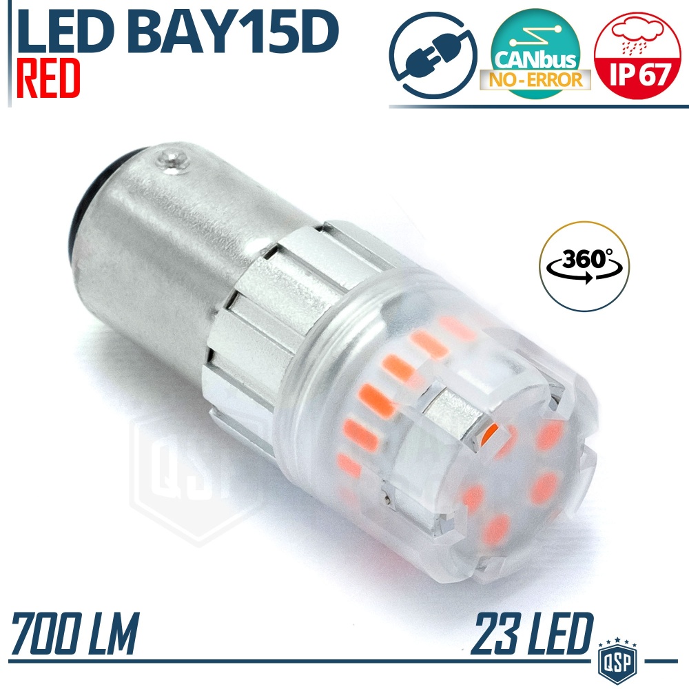 1x Bombilla LED P21/5W - BAY15D CANbus ROJA | Luz Potente "Difusa" | 700 LUMEN