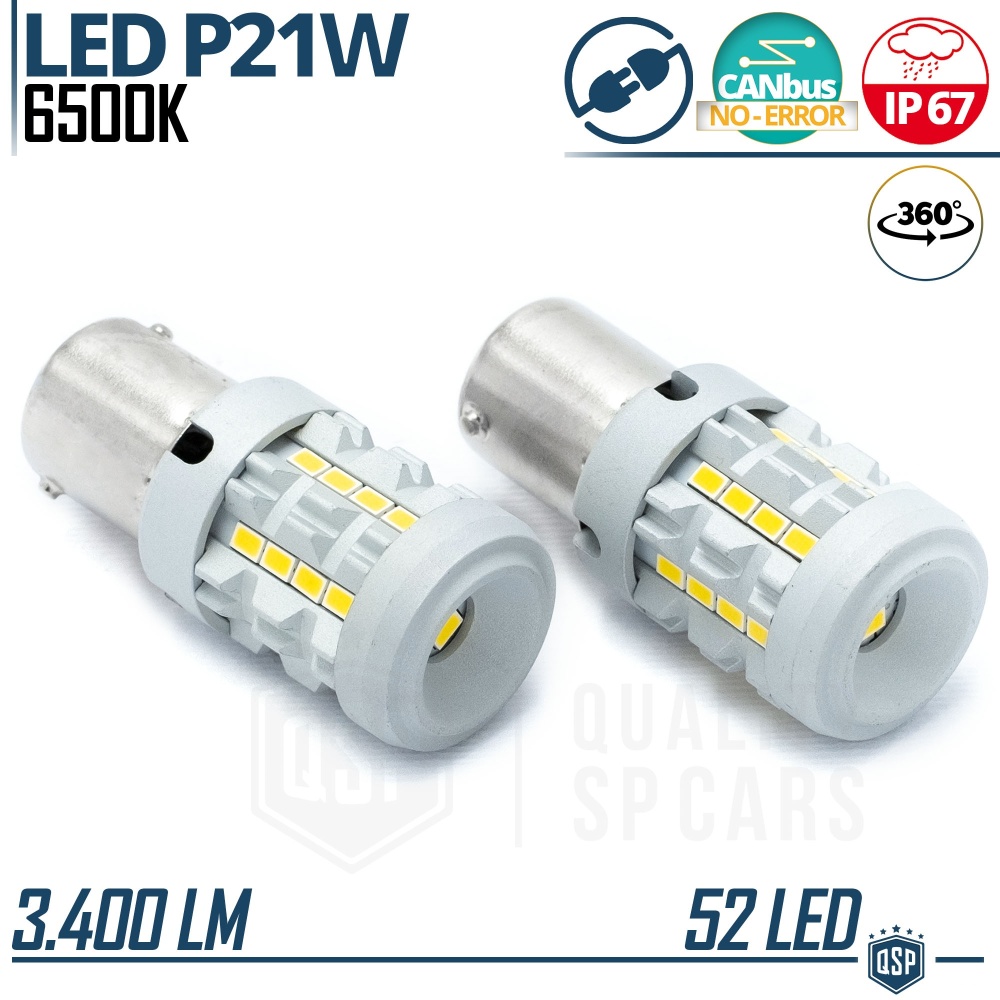 2x Bombillas LED P21W - BA15S CANbus 1700LM | Luz Blanco Frío 6500K 3400 LM | No Error