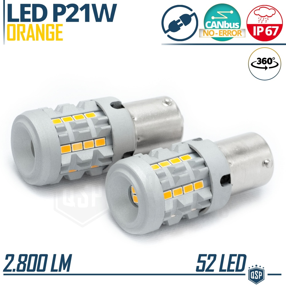 2x Bombillas LED P21W - BA15S CANbus | Intermitentes Led Luz Naranja 2800LM | No Error
