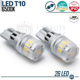 2x Bombillas LED T10 W5W CANbus | Luz Potente Blanco Frío 6500K | 500 LUMEN 26 LED