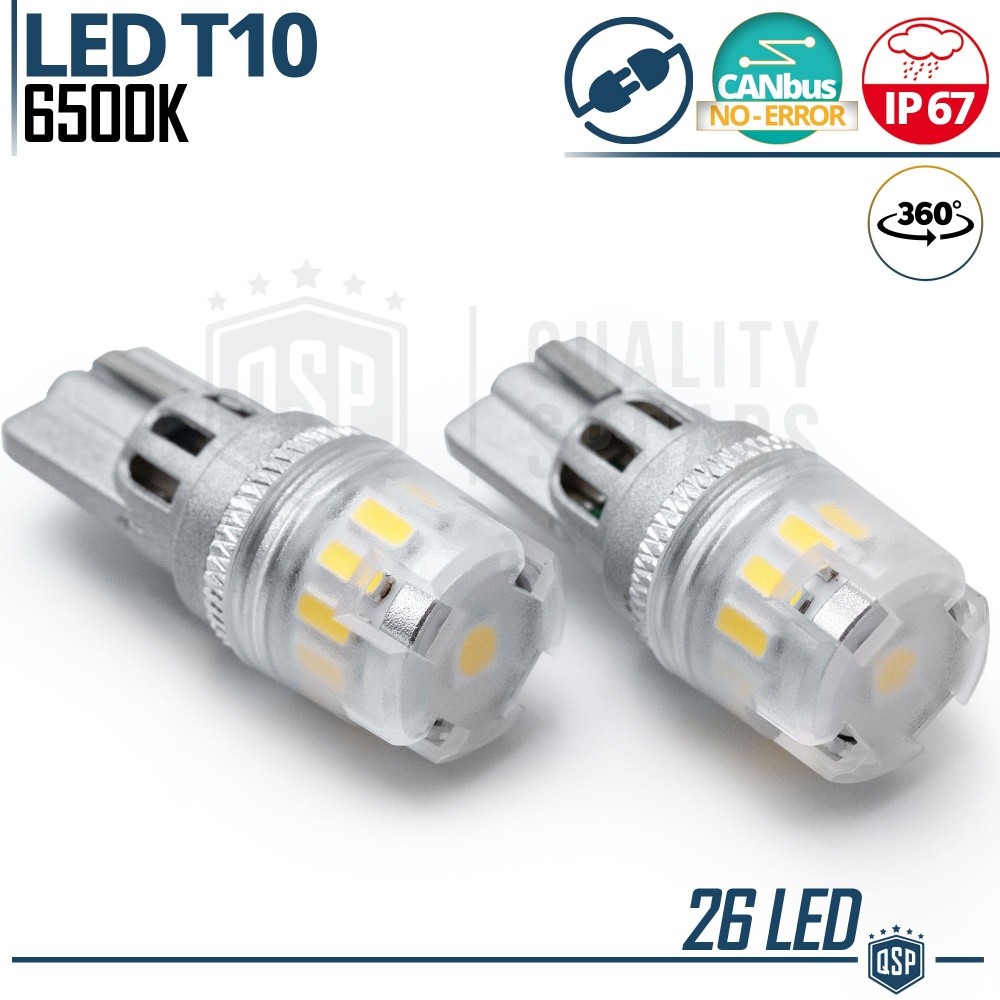 2x Bombillas LED T10 W5W CANbus | Luz Potente Blanco Frío 6500K | 500 LUMEN 26 LED