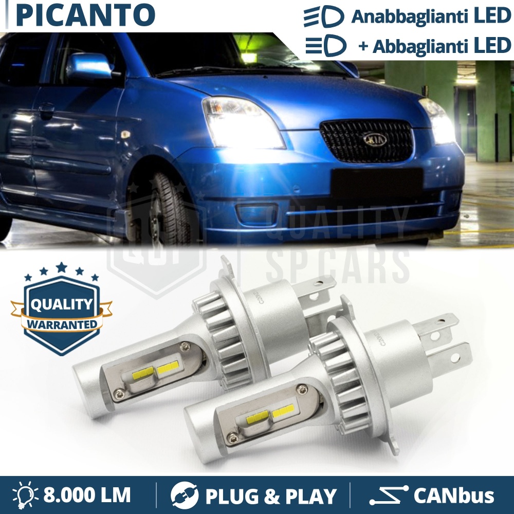 Kit Led H4 para KIA PICANTO 1 03-07 Luces de Cruce + Carretera 6500K 8000LM | Plug & Play CANbus Kit Led H4 para KIA PICANTO 1 03-07 Luces de Cruce + Carretera 6500K 8000LM | Plug & Play CANbus