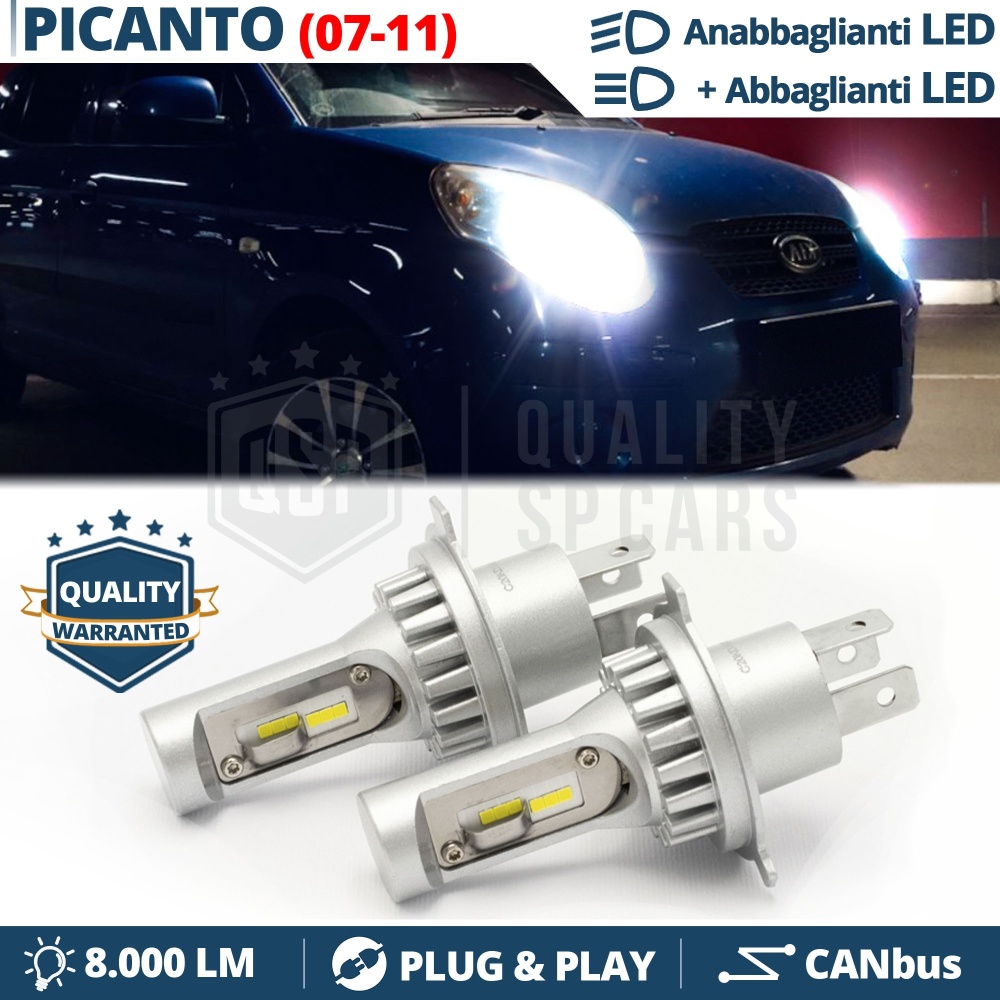 Kit Full LED H4 Per KIA PICANTO 1 Restyling Anabbaglianti + Abbaglianti 6500K | Plug & Play CANbus Kit Full LED H4 Per KIA PICANTO 1 Restyling Anabbaglianti + Abbaglianti 6500K | Plug & Play CANbus