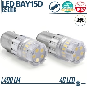 2x Bombillas LED P21/5W - BAY15D CANnbus | Luz Potente Blanco Frío 6500K 1400LM | No Error