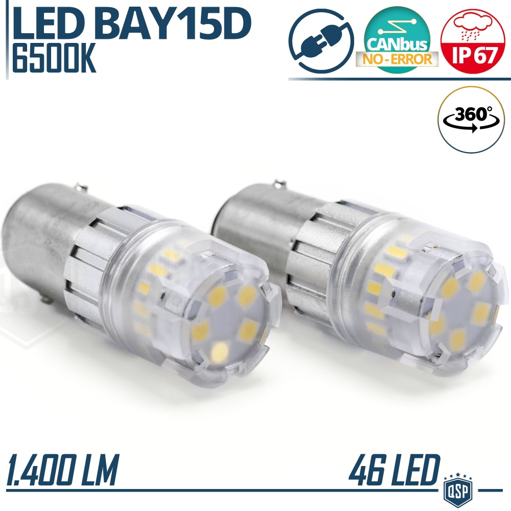 2x Bombillas LED P21/5W - BAY15D CANnbus | Luz Potente Blanco Frío 6500K 1400LM | No Error