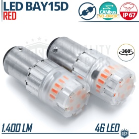2x Bombillas LED P21/5W - BAY15D Canbus ROJAS | Luces Frenos + Posición | 1400LM Plug & Play