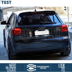 SPOILER Alerón Trasero PARA Audi A3 S3 8P 3 Puertas | Labio Maletero Techo NEGRO RS3 Style