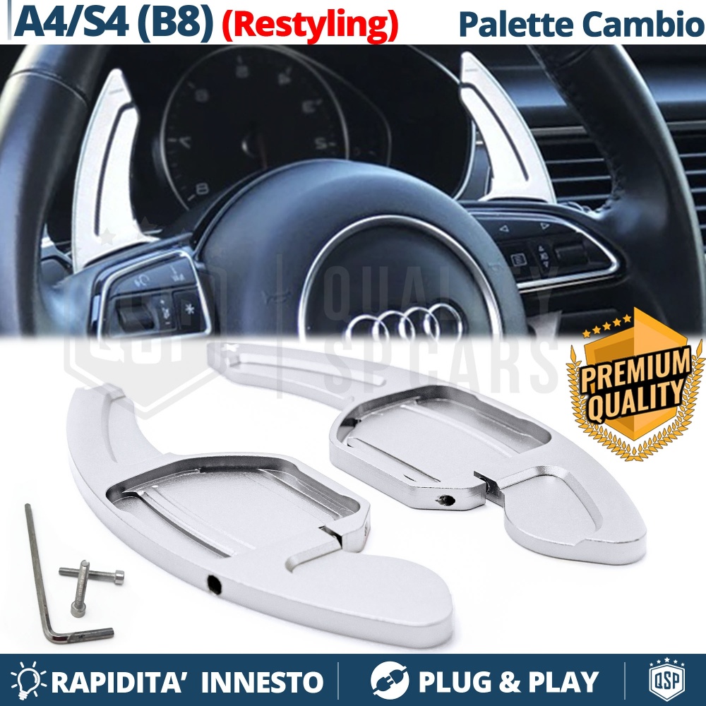 2 PALETTE Cambio al Volante per AUDI A4 (B8) 11-15 | Leve Cambio Sequenziale in Alluminio Silver 2 PALETTE Cambio al Volante per AUDI A4 (B8) 11-15 | Leve Cambio Sequenziale in Alluminio Silver