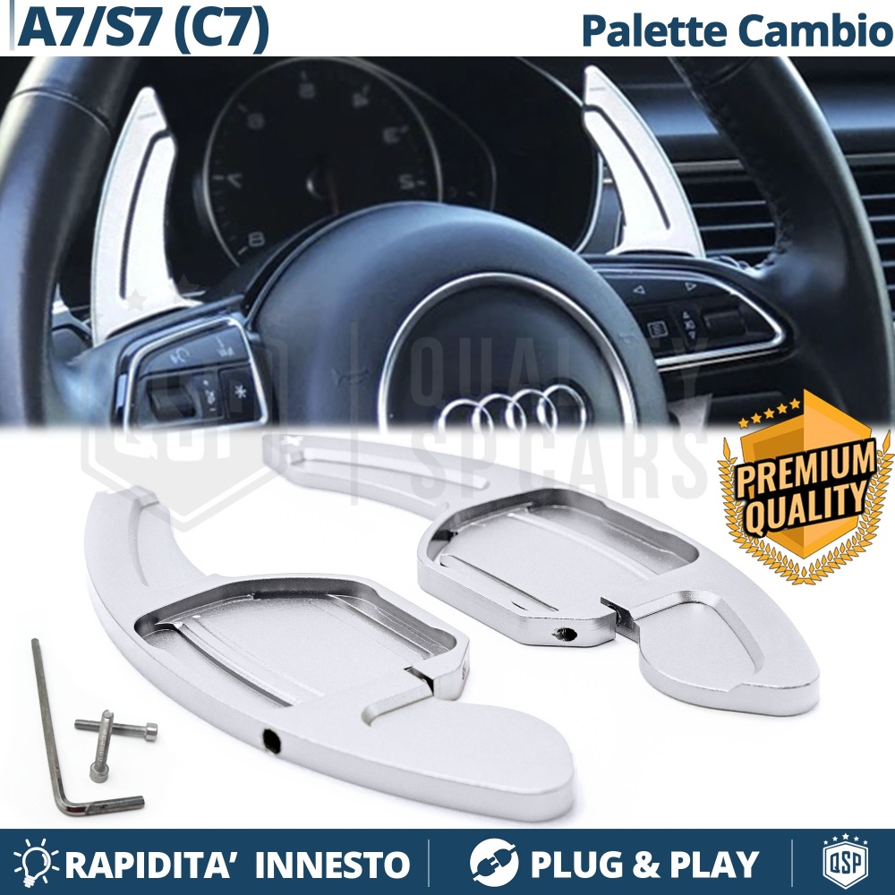 2 PALETTE Cambio al Volante per AUDI A7 (C7) | Leve Cambio Sequenziale in Alluminio Silver 2 PALETTE Cambio al Volante per AUDI A7 (C7) | Leve Cambio Sequenziale in Alluminio Silver