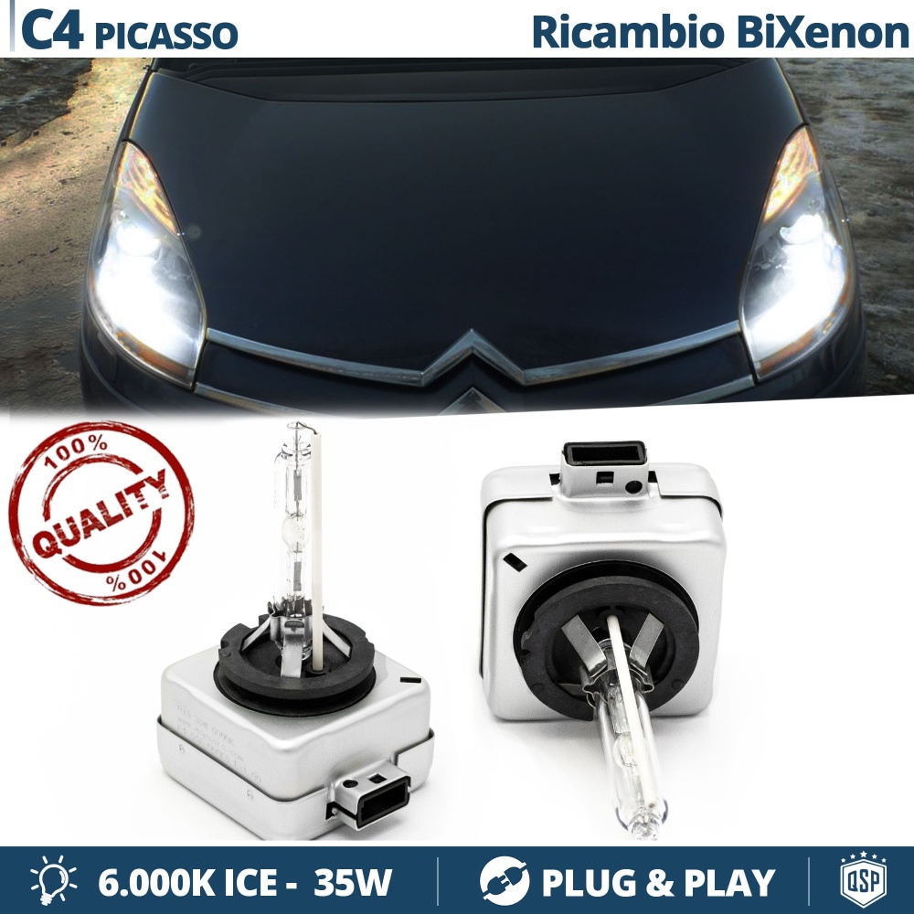 2x Bombillas Bi-Xenon D1S de Repuesto para CITROEN C4 PICASSO I Luz 6.000K Blanco Frio Lámpara 35W