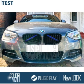 Blue Crash Bar Covers for BMW 1 Series F20 F21 Front Grill | Rigid Radiator Protection Bars
