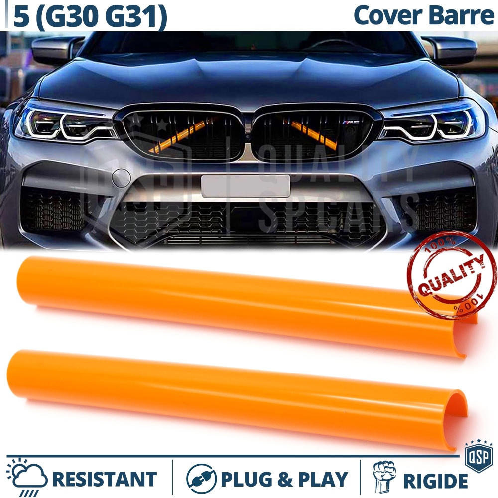 Barras Soporte Rejilla Naranjas para BMW Serie 5 G30, G31 | Tiras Rigidas Protección Radiador