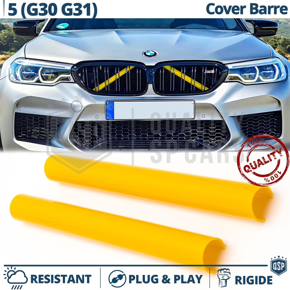 Barras Soporte Rejilla Amarillas para BMW Serie 5 G30, G31 | Tiras Rigidas Protección Radiador