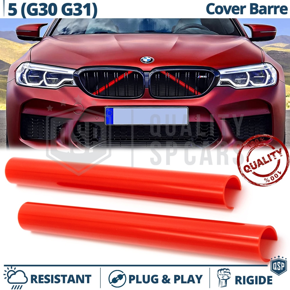 Red Crash Bar Covers for BMW 5 Series G30, G31 Front Grill | Rigid Radiator Protection Bars