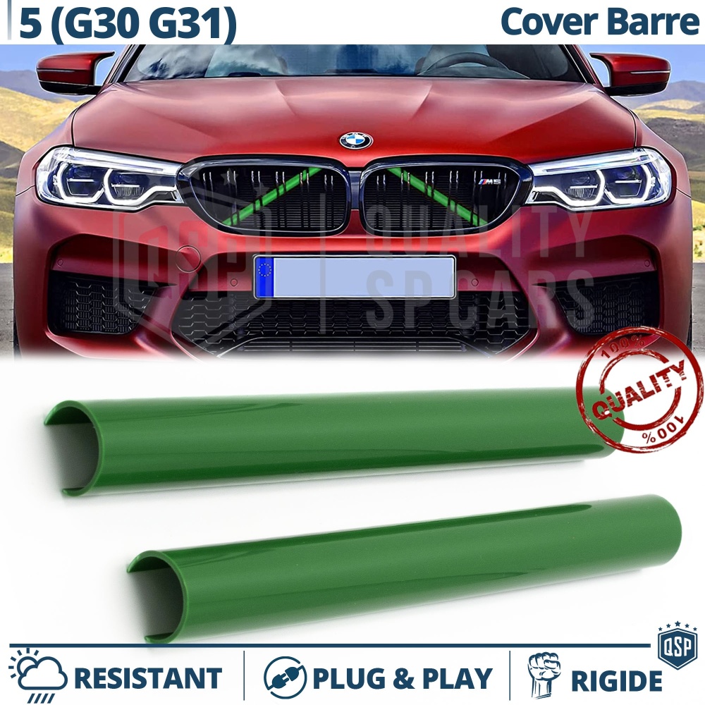 Grüne Kühlergrill Zierleisten Rohr Streifen für BMW 5ER G30, G31 | Starre Kühlerschutz Bänder