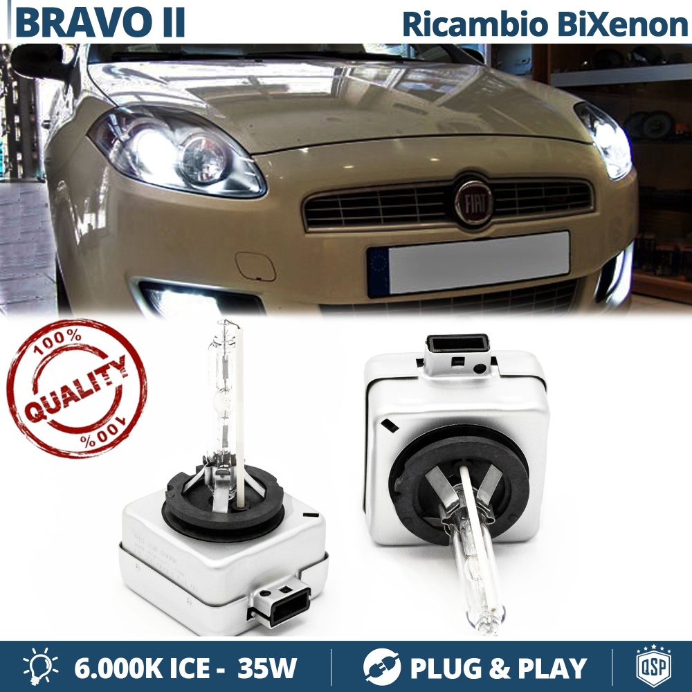 2x Bombillas Bi-Xenon D1S de Repuesto para FIAT BRAVO 2 Luz 6.000K Blanco Frio Lámpara 35W