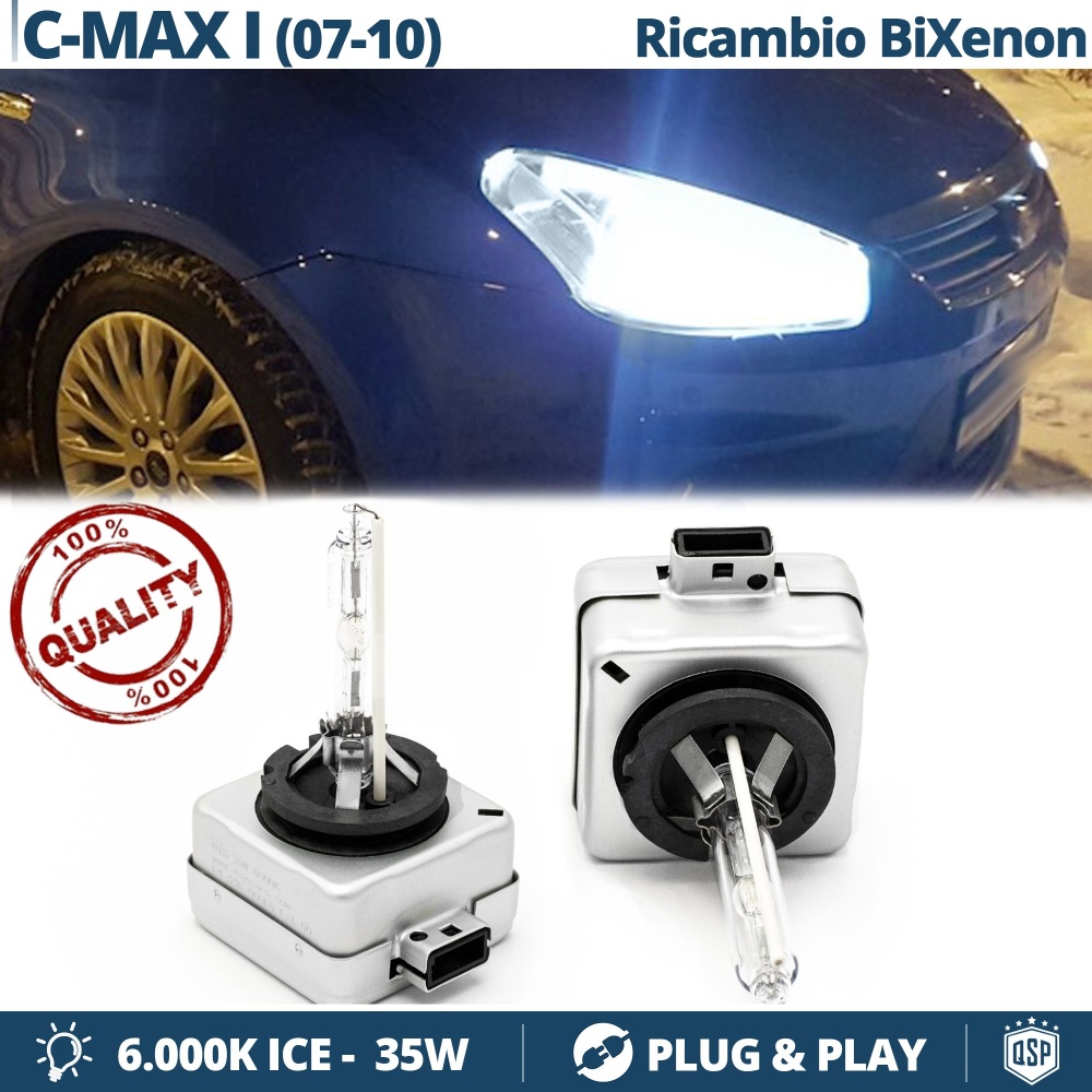 2x Bombillas Bi-Xenon D1S de Repuesto para FORD C-MAX 1 Luz 6.000K Blanco Frio Lámpara 35W