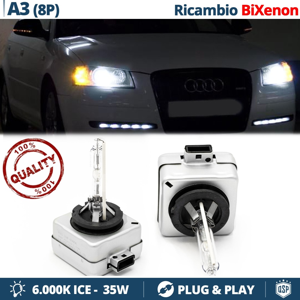 2x Bombillas Bi-Xenon D1S de Repuesto para AUDI A3 8P/8A Luz 6.000K Blanco Frio Lámpara 35W
