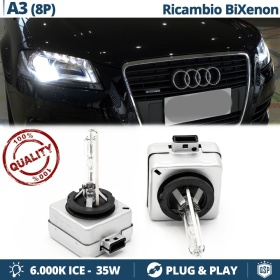 2x Bombillas Bi-Xenon D3S de Repuesto para AUDI A3 8P, 8PA 08-12 Luz 6.000K Blanco Frio Lámpara 35W