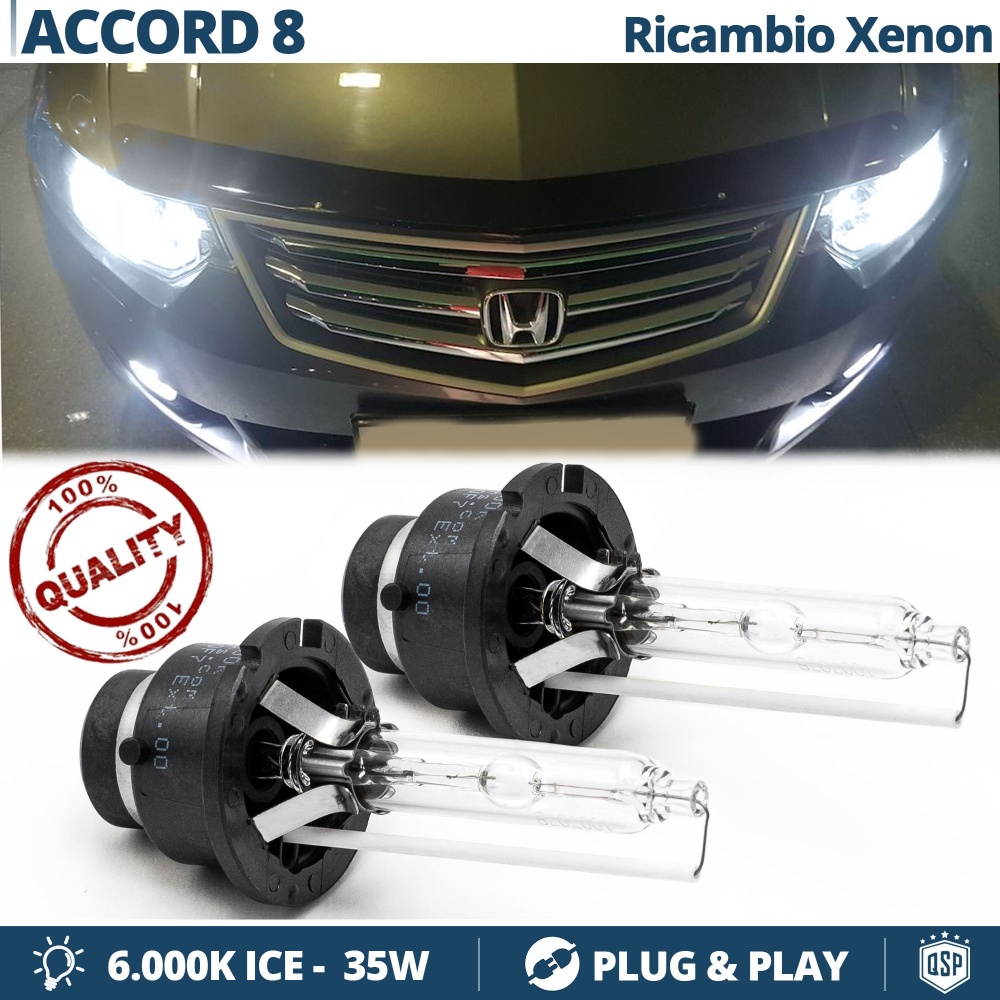 Coppia Lampadine di Ricambio Bi-Xenon/Xenon D2S per HONDA ACCORD 8 Luci Bianco Ghiaccio 6000K 35W