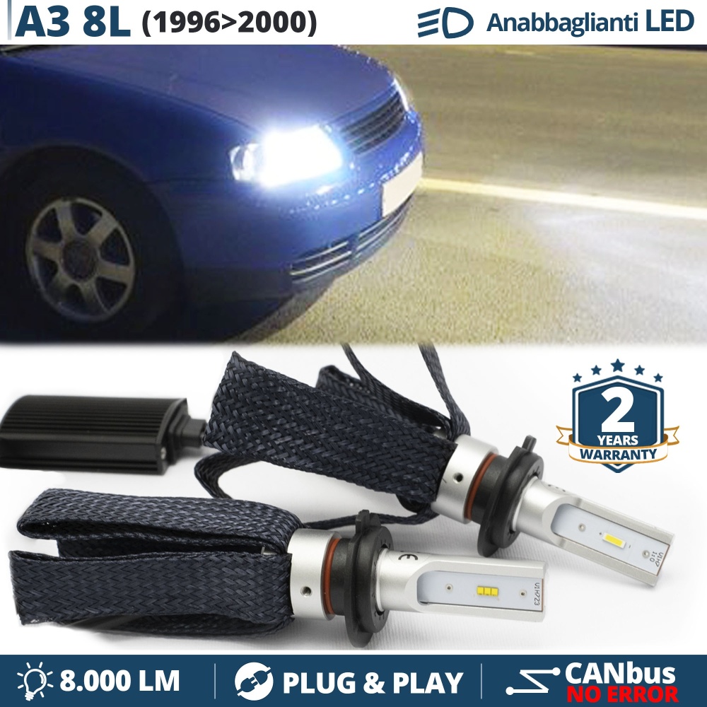 Kit LED H7 para Audi A3 8L 96-00 Luces de Cruce CANbus | 6500K Blanco Frío 8000LM
