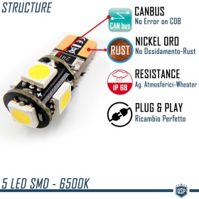 X2 Bombillas LED T10 W5W | 6500K Blanco FRIO CANBUS No Error | con Niquel Oro | Plug & Play