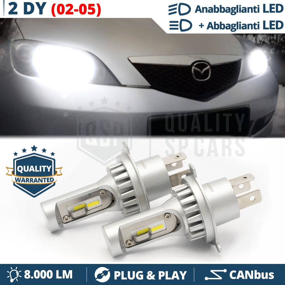 Kit Led H4 para MAZDA 2 DY 02-05 Luces de Cruce + Carretera 6500k 8000LM | Plug & Play CANbus Kit Led H4 para MAZDA 2 DY 02-05 Luces de Cruce + Carretera 6500k 8000LM | Plug & Play CANbus