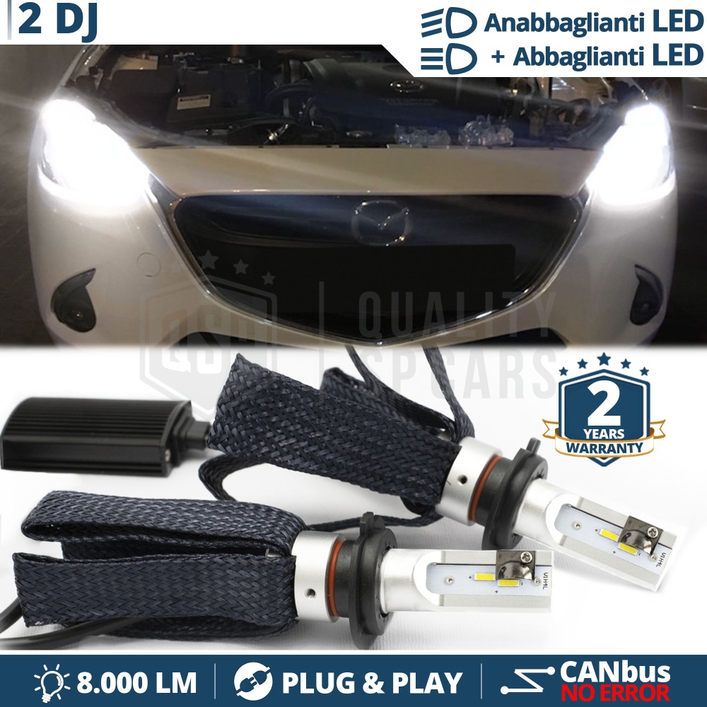 Lampade LED H4 per MAZDA 2 DJ Anabbaglianti + Abbaglianti CANbus | 6500K Bianco Ghiaccio