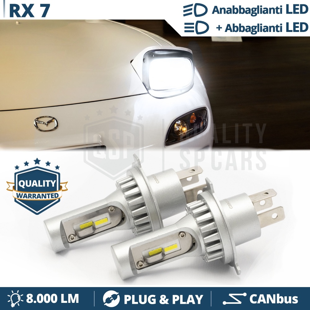 Kit Led H4 para MAZDA RX-7 Luces de Cruce + Carretera 6500k 8000LM | Plug & Play CANbus Kit Led H4 para MAZDA RX-7 Luces de Cruce + Carretera 6500k 8000LM | Plug & Play CANbus