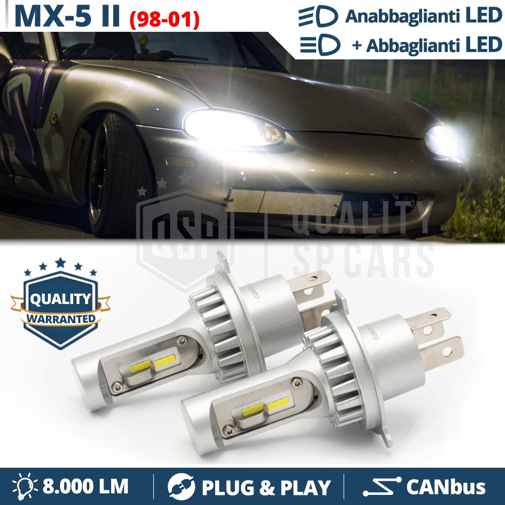 Kit Led H4 CANbus para MAZDA MX-5 2 (98-01) Luces de Cruce + Carretera | 6500K 8000LM Kit Led H4 CANbus para MAZDA MX-5 2 (98-01) Luces de Cruce + Carretera | 6500K 8000LM