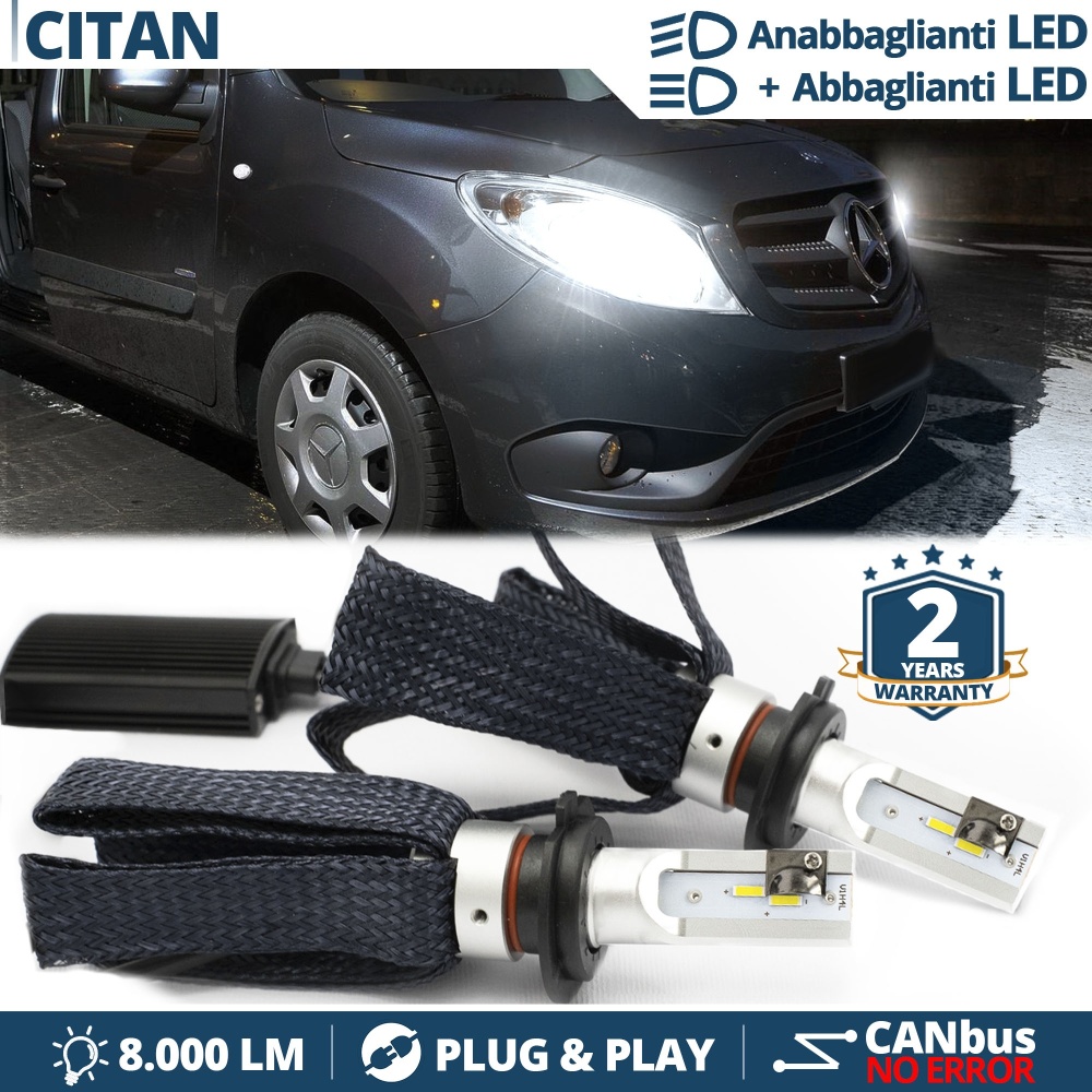Kit LED H4 para MERCEDES CITAN Luces de Cruce + Carretera | 6500K 8000LM CANbus