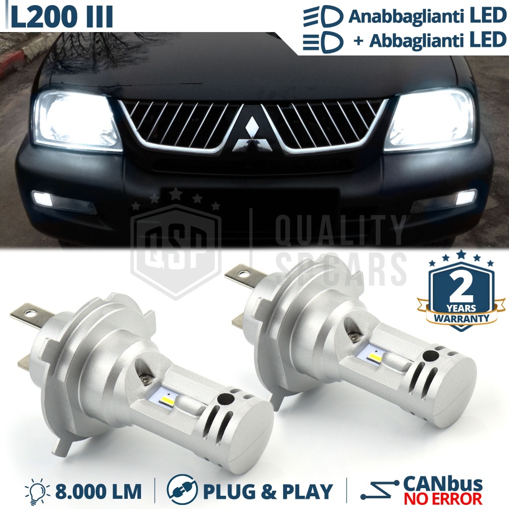 Kit Led para MITSUBISHI L200 3 Luces de Cruce + Carretera H4 6500K 8000LM | Plug & Play CANbus Kit Led para MITSUBISHI L200 3 Luces de Cruce + Carretera H4 6500K 8000LM | Plug & Play CANbus
