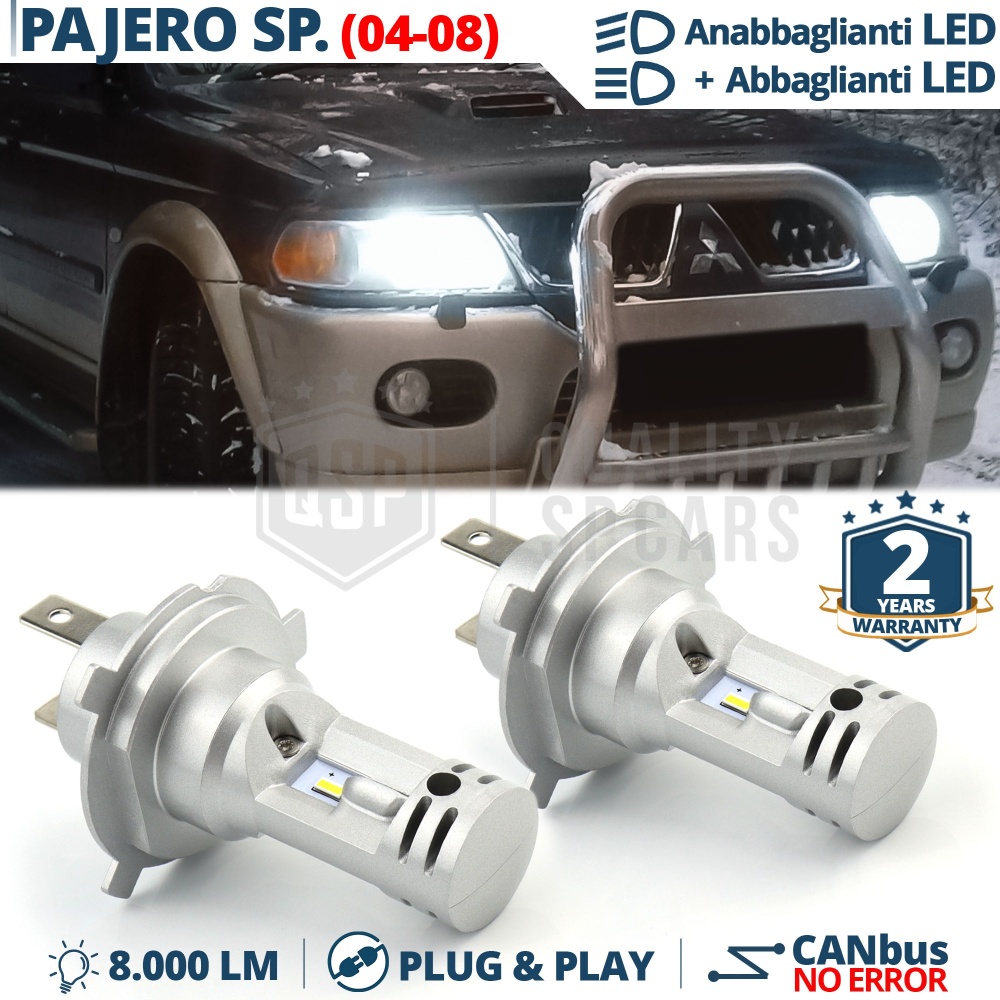 Kit Led H4 para MITSUBISHI PAJERO SPORT 1 04-08 Luces de Cruce + Carretera 6500k | Plug & Play CANbus